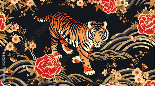 Japanese tiger seamless pattern. Japanese graphic design