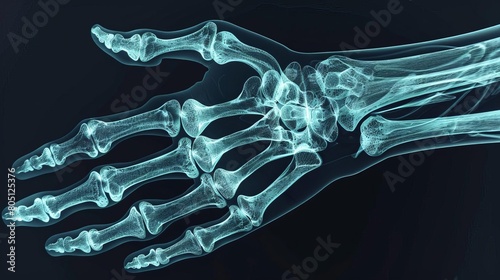 Detailed Xray view focusing on the human phalanges, ideal for detailed orthopedic studies and medical training, with isolated background