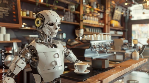 Robot barista in the local cafe, generative ai. hyper realistic 