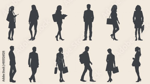 Silhouette business people set. Men and women, smartly dressed, some with clipboards. hyper realistic  photo