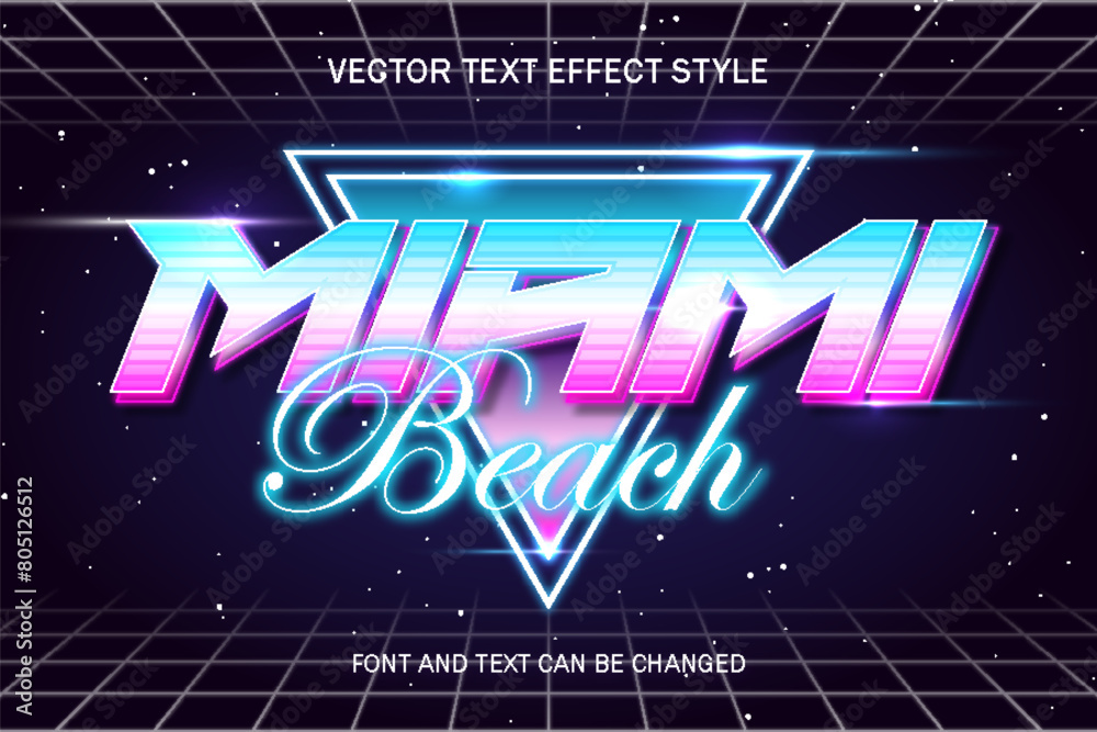 Naklejka premium miami beach club retrowave vaporize synthwave style typography editable text effect font style template design