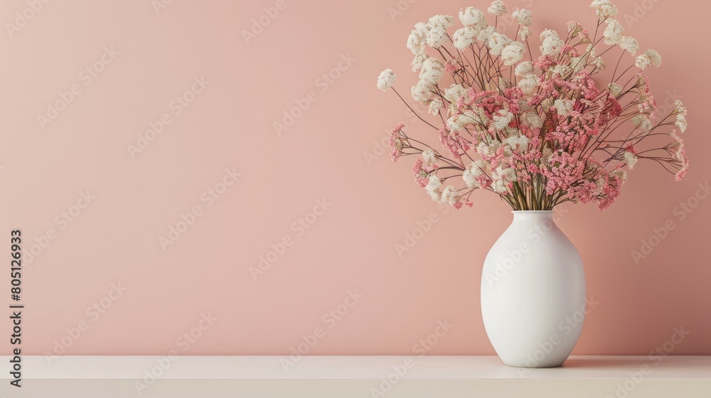 pink wall and dried flowers in white vase blank for text pink wall and dried flowers in white vase blank for text