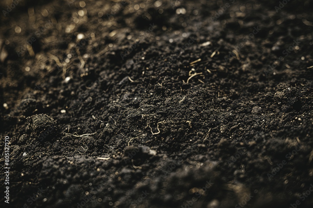 Close-Up of Rich Dark Soil Texture Background