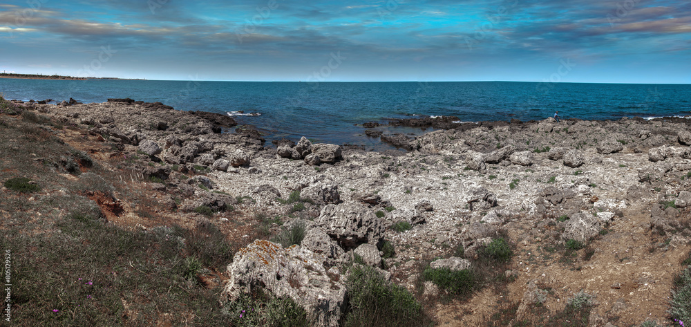 Rocky coast, wild beach, near the ancient city of Chersonesus, Crimean peninsula Rocky coast, wild beach, near the ancient city of Chersonesus, Crimean peninsula