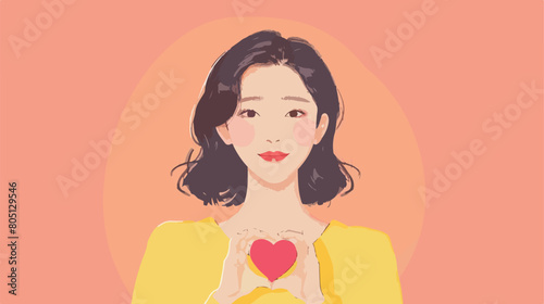 Korean woman makes finger mini heart gesture. Happy 