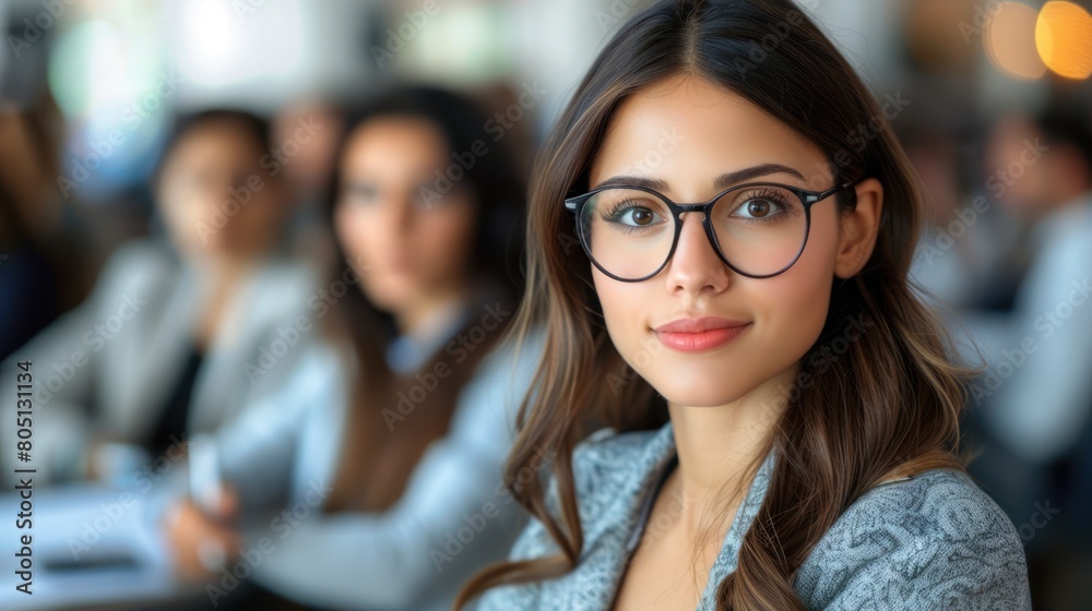 Woman in Glasses Leading Group Woman in Glasses Leading Group