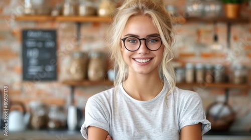 Woman With Glasses Standing by Brick Wall