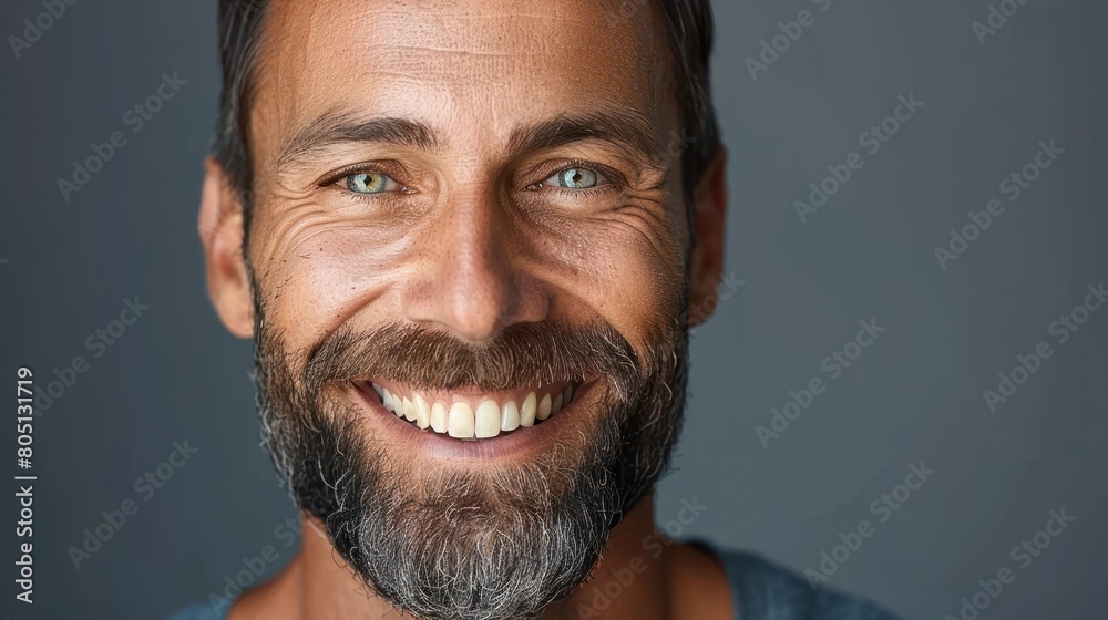 Obraz premium Smiling Man With Beard in Blue Shirt