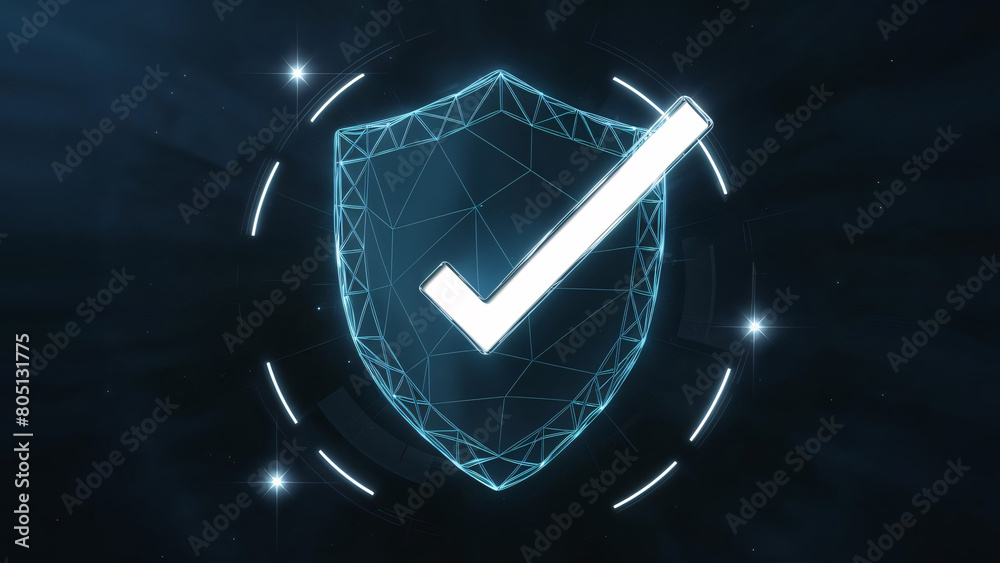 A futuristic, high-tech concept of a dark blue polygonal wireframe shield, advanced security and protection, tecnology design A futuristic, high-tech concept of a dark blue polygonal wireframe shield, advanced security and protection, tecnology design