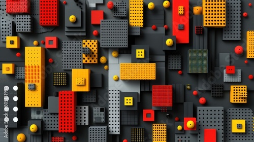 Wall Decorated With Lego Blocks and Yellow and Red Squares