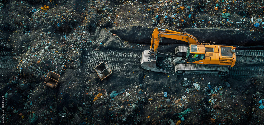 garbage collection, piles of trash and garbage, representing waste management, top view garbage collection, piles of trash and garbage, representing waste management, top view