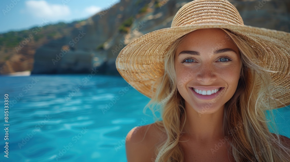 Woman Standing by Water in Hat
