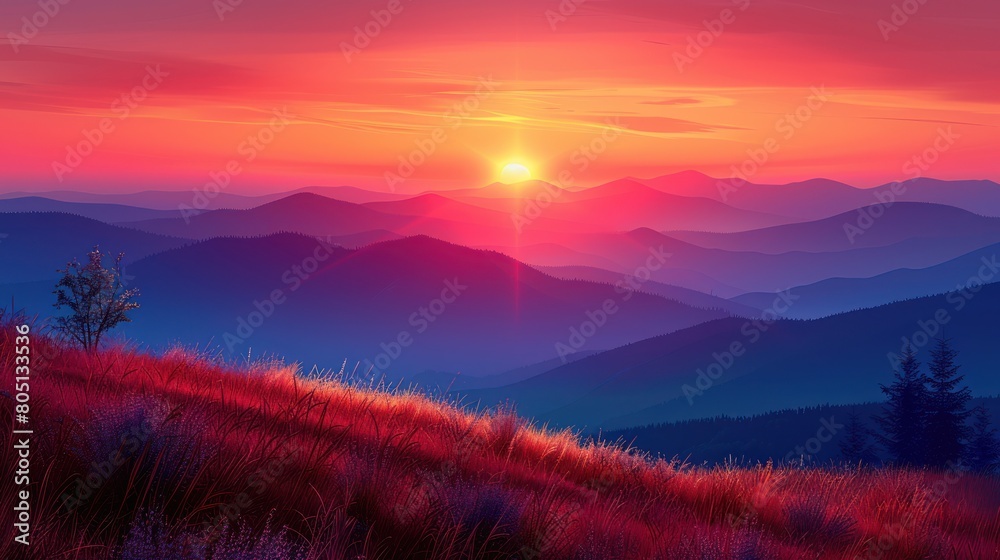 Fototapeta premium Sunset Painting in Mountain