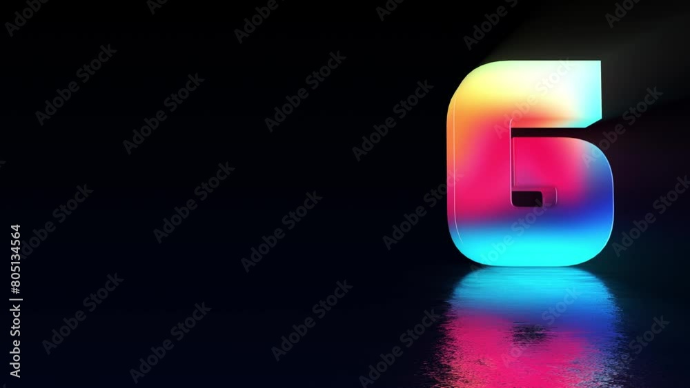 4K Neon 10s Countdown. 3d animation with ultraviolet neon numbers spinning and rotating, countdown from ten to one. Top ten countdown, neon gradient light numbers from 10 to 1 with reflective floor
