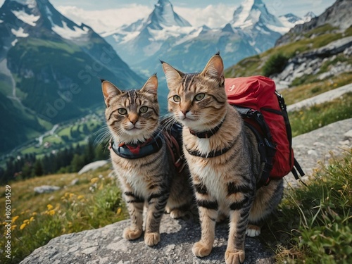 Two happy kittens hiking in Switzerland © Carrie