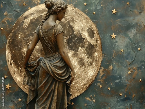 Zodiac sign Virgo on the background of the Moon photo