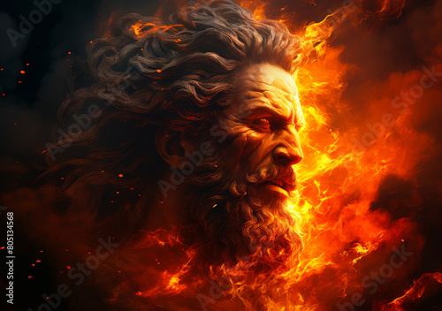 Prometheus Greek Mythological God Holding Flaming Torch, Ancient Deity Bearer of Fire and Light photo