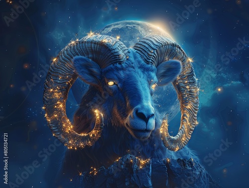 Zodiac sign Capricorn on the background of the Moon photo