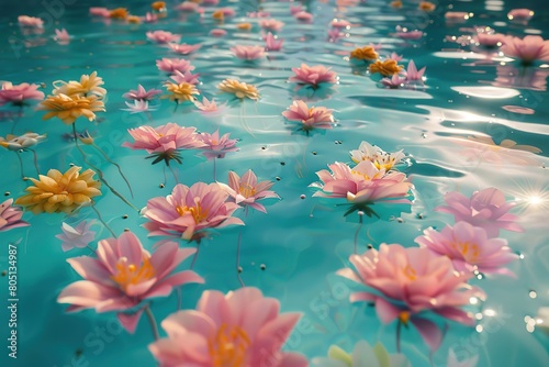 Beautiful pink lotus flowers floating on the water in the pool, Ai Generated