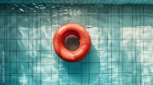 Dive into summer fun with a red rubber ring, enhancing your swimming experience with buoyant comfort. AI generative. photo