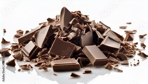 Pile chopped, flying milled chocolate isolated on white 