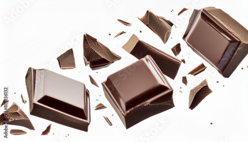 Pile chopped, flying milled chocolate isolated on white 