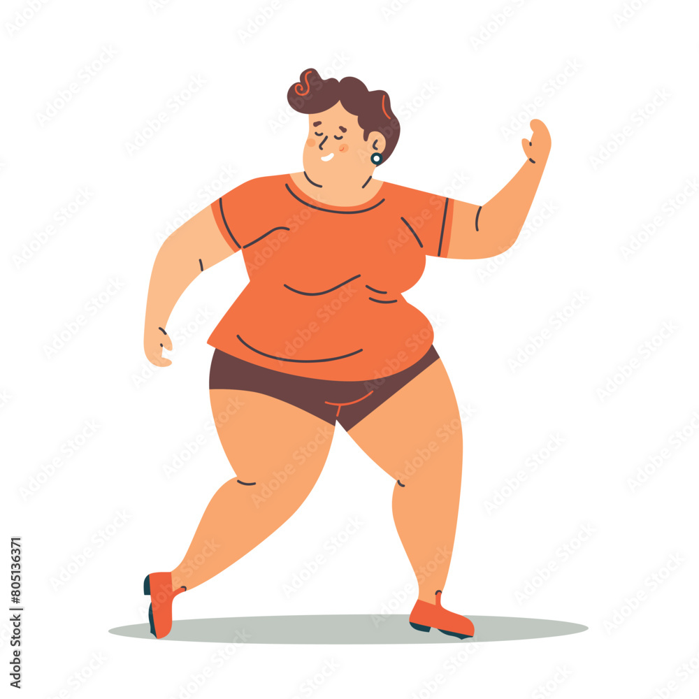 Plus size woman dancing happily, cartoon style confidence joy representation. Curvy female character enjoying dance, active lifestyle illustration. Body positivity concept, cheerful plump lady Plus size woman dancing happily, cartoon style confidence joy representation. Curvy female character enjoying dance, active lifestyle illustration. Body positivity concept, cheerful plump lady