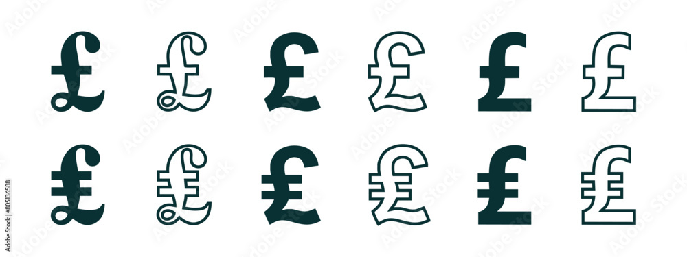 pound sterling currency icon set, solid and outline design, simple to ...