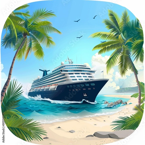 Luxury Cruise Ship at Tropical Island