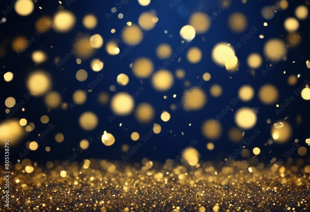 'Holiday gold Abstract Golden blue confetti background. bokeh particles particle. light foil texture. Christmas navy Dark background shine particle star sh'