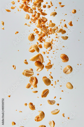 floating peanuts in the air on white background generated.Ai