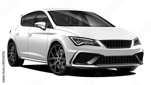 Realistic vector White Sport Car isolated in transparent background