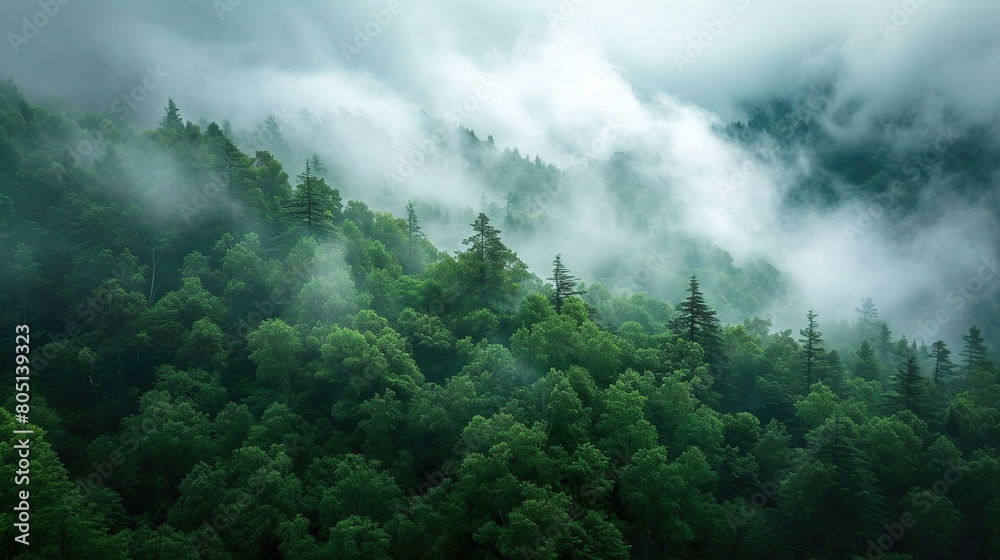 Cloudy Environment fog green forest mountain background. Cloudy Environment fog green forest mountain background.