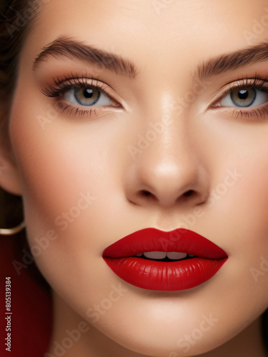a close up photo of woman in lipstick