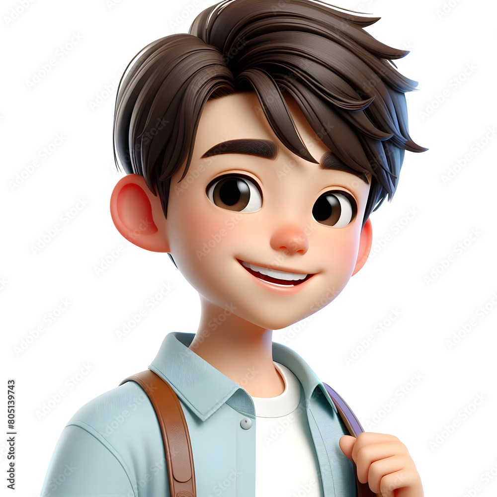 Happy Asian cartoon character boy, young man portrait, male, Smile, Happy mood, feeling expression concept, Isolated on a white background Happy Asian cartoon character boy, young man portrait, male, Smile, Happy mood, feeling expression concept, Isolated on a white background