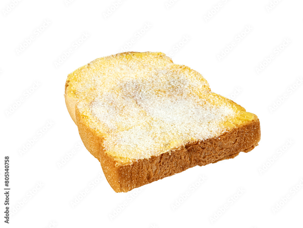 Toasted slice bread with butter and sugar isolated