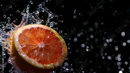 Vibrant Orange Slice with Water Splash on Dark Background