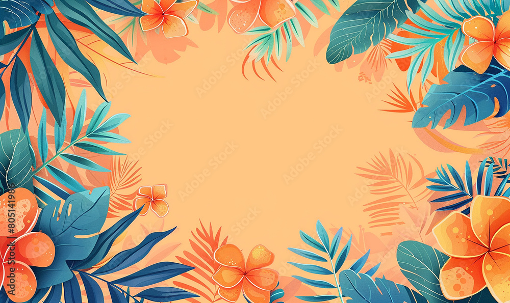 Tropical floral background template in boho style Tropical floral background template in boho style