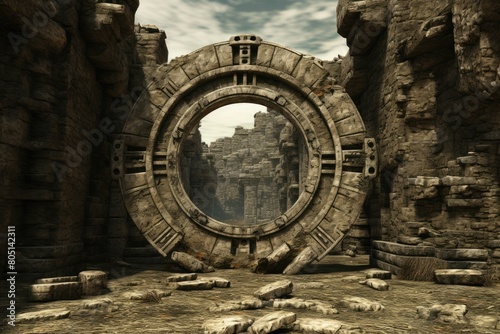 Ancient Ruins Countdown  Weathered ruins with a hidden countdown  revealing a portal to another realm.