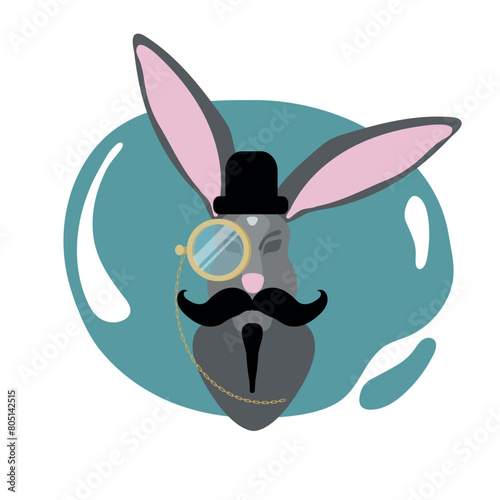 Retro illustration of Hares in a hat with mustache and monocle vector image
