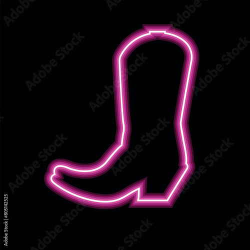 Pink neon sign of cowboy boot on black background vector illustration
