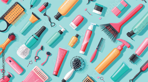 Hairdresser supplies on color background Vector style