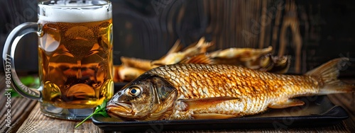 beer and dried ram fish photo