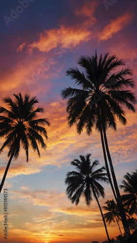 Sunrise or Sunset Splendor  Palm Trees Cast Dramatic Silhouettes Against the Colorful Sky  Painting a Picture of Tropical Paradise.