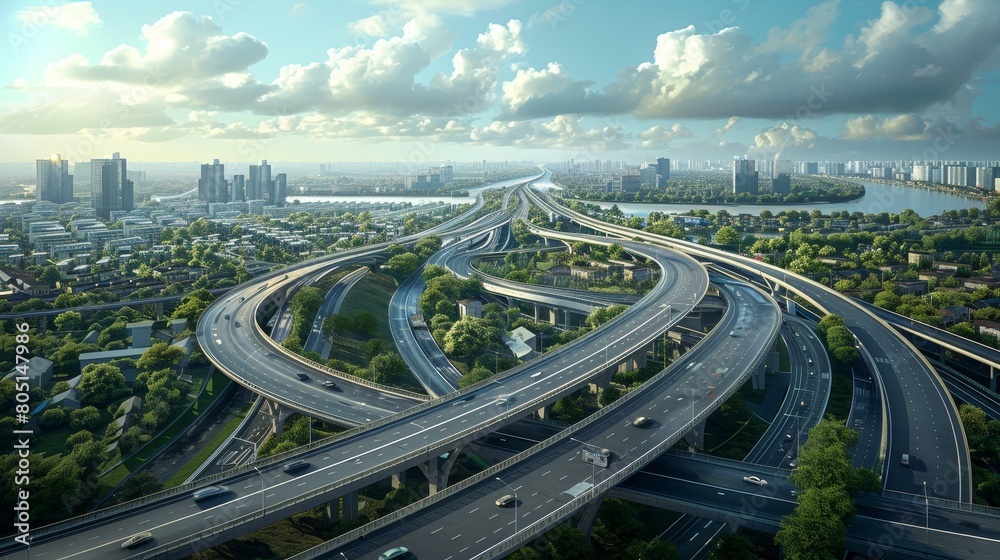 Urban and Street Scenes Infrastructure: A 3D copy space background showing urban infrastructure like roads Urban and Street Scenes Infrastructure: A 3D copy space background showing urban infrastructure like roads