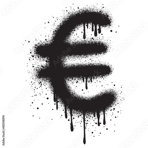 graffiti Euro coin with over spray in black over white.