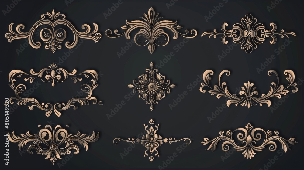 Vintage Ornate Decoration Dividers in Classic Victorian Style for Elegant Designs - Timeless, detailed elements perfect for borders, frames, and ornamental flourishes.