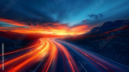 Mesmerizing Twilight Journey:Scenic Road Illuminated by Captivating Light Trails