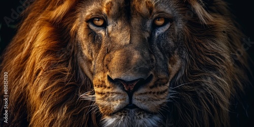 A lion with a fierce look on its face