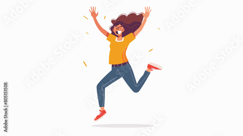 Happy woman jumping up with joy positive energy. Exci